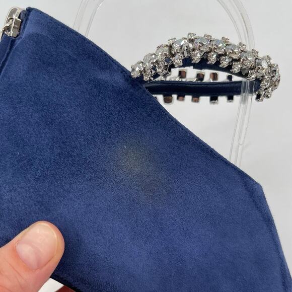 Jimmy Choo Blaize 100 Navy Blue Suede Ankle Bootie Crystal Strap size IT 37 - Picture 6 of 13